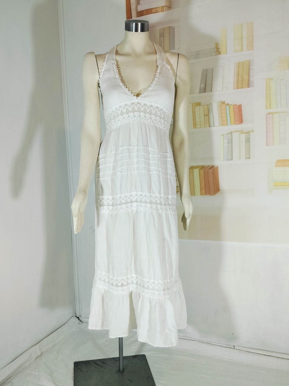 White Strapless Midi Dress with Smocked Bodice - Picture 2 of 6